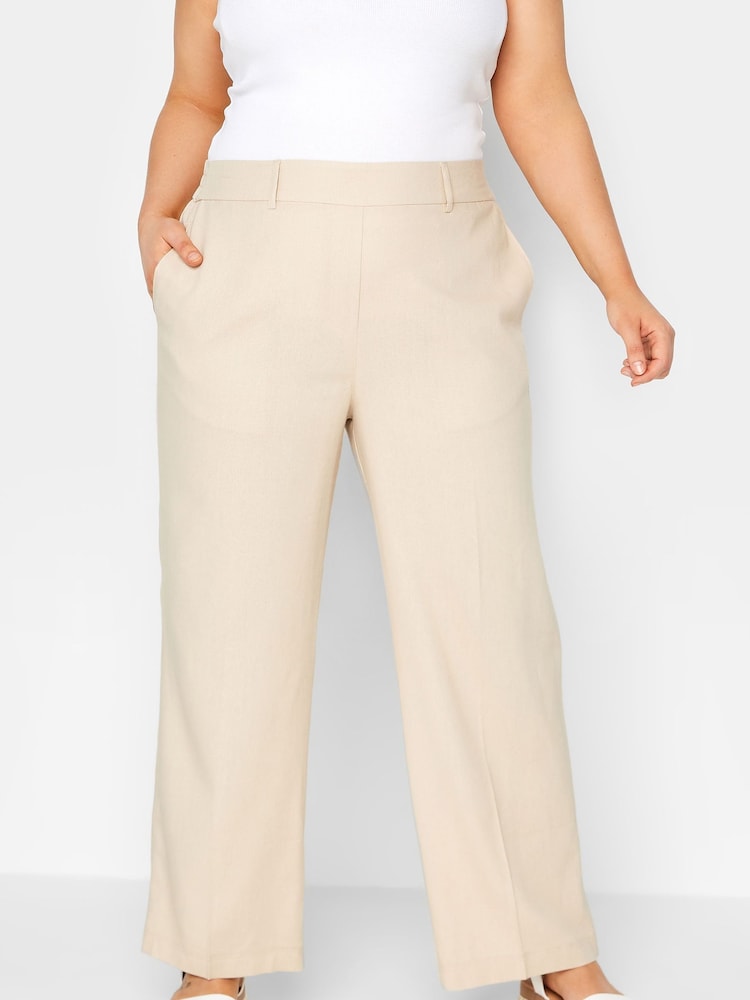 Yours Curve Neutral Linen Blend Wide Leg Trouser - Image 1 of 5 Yours Curve Neutral Linen Blend Wide Leg Trouser - Image 1 of 5