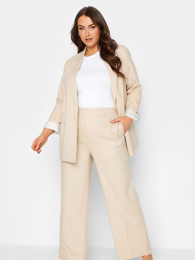 Yours Curve Neutral Linen Blend Wide Leg Trouser - Image 2 of 5 Yours Curve Neutral Linen Blend Wide Leg Trouser - Image 2 of 5