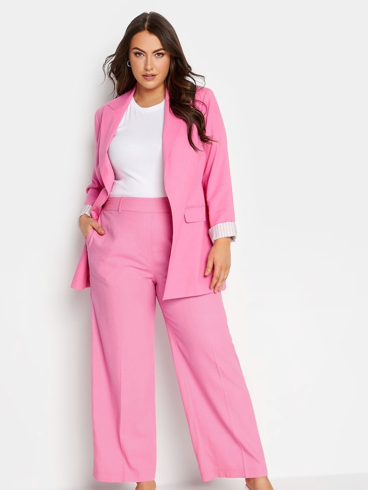 Yours Curve Pink Linen Blend Wide Leg Trouser - Image 2 of 5 Yours Curve Pink Linen Blend Wide Leg Trouser - Image 2 of 5
