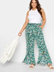 Yours Curve Black Tie Waist Frill Wide Leg Trouser - Image 2 of 5
