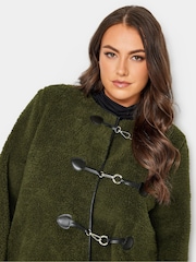 Yours Curve Green Luxury Faux Fur Toggle Cardigan Jacket - Image 3 of 4