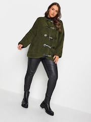 Yours Curve Green Luxury Faux Fur Toggle Cardigan Jacket - Image 4 of 4