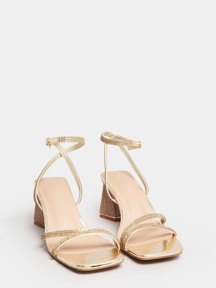 Yours Curve Gold Wide FIt Extra-Wide Fit Strappy Sparkle Heel Sandal - Image 2 of 5