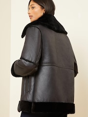 Love & Roses Black Faux Fur Lined Aviator Jacket - Image 3 of 4