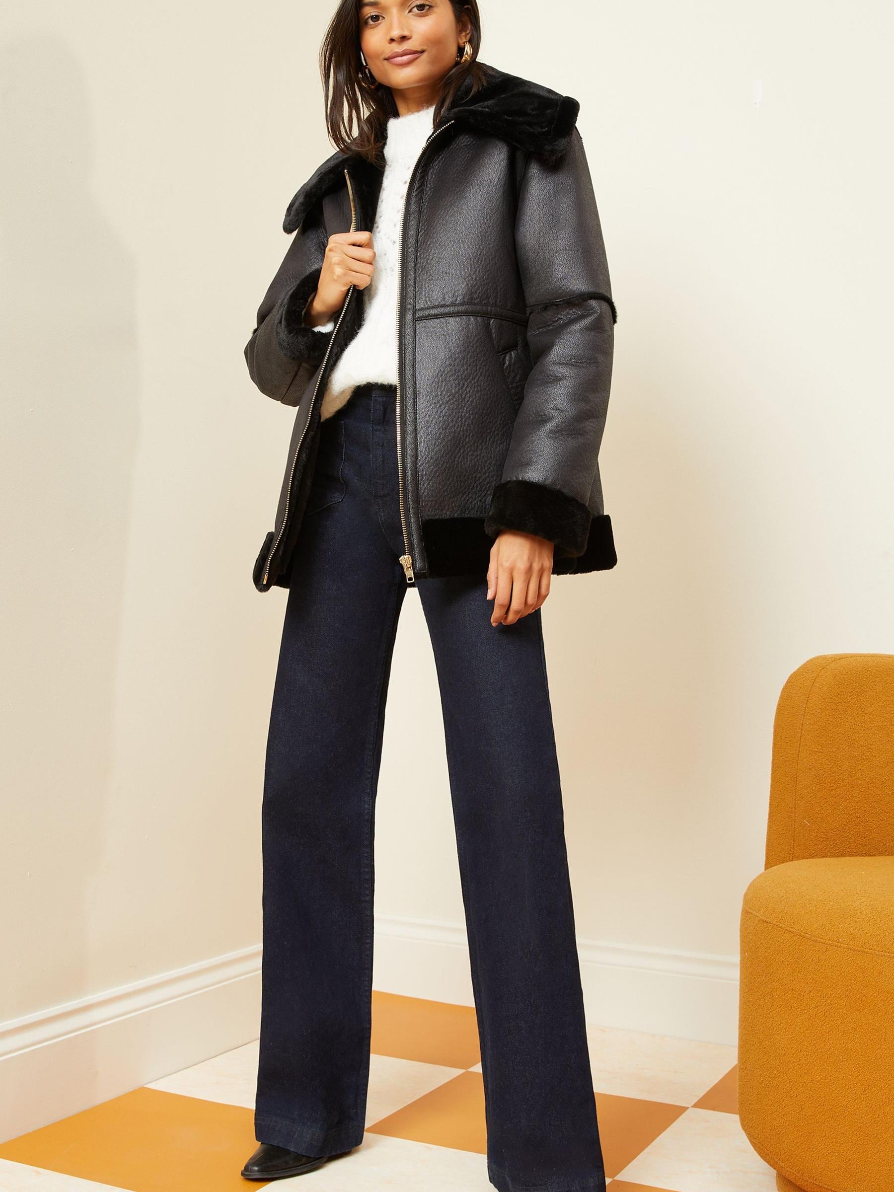 Buy Love & Roses Black Faux Fur Lined Aviator Jacket from Buy Love & Roses Black Faux Fur Lined Aviator Jacket from