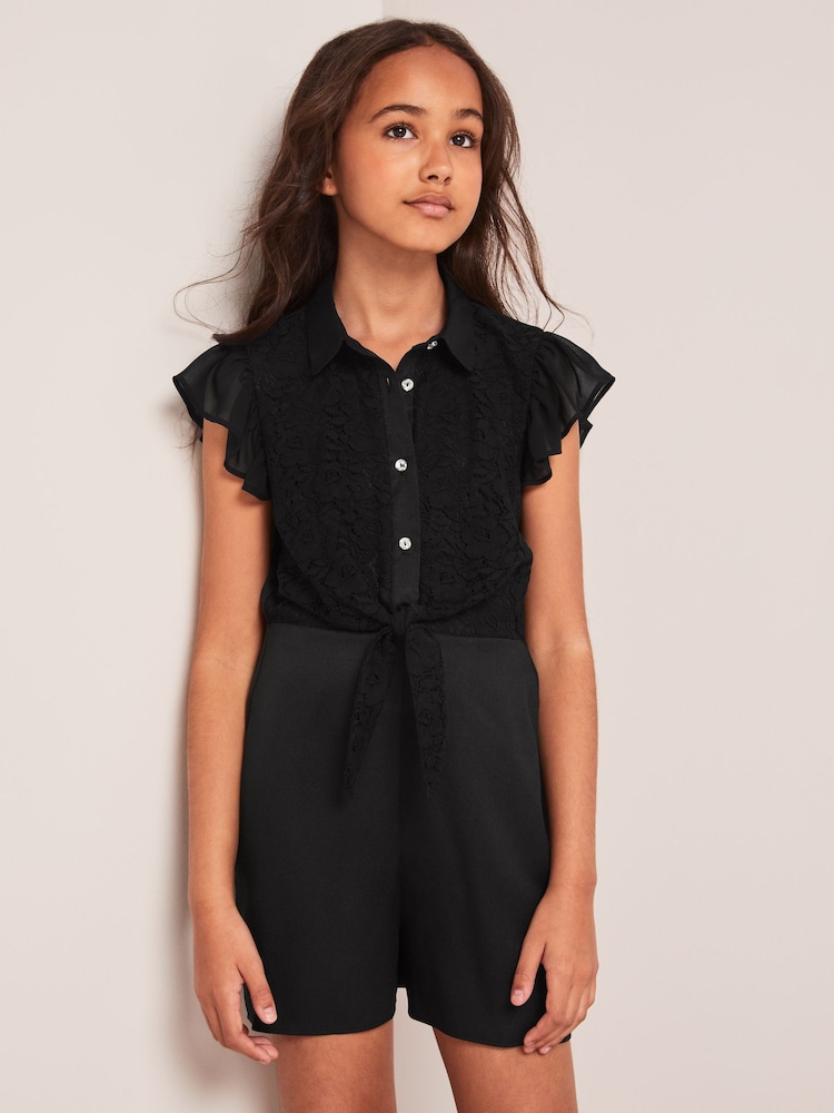 Lipsy Black Lace Button Through Playsuit - Image 1 of 4 Lipsy Black Lace Button Through Playsuit - Image 1 of 4