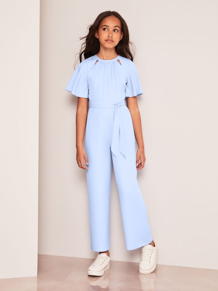 Lipsy Blue Cut Out Flutter Sleeve Jumpsuit - Image 1 of 4