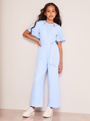 Lipsy Blue Cut Out Flutter Sleeve Jumpsuit - Image 2 of 4