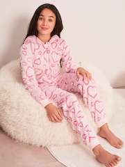 Lipsy Pink Cosy Fleece All-In-One (From 3-16yrs) - Image 1 of 4