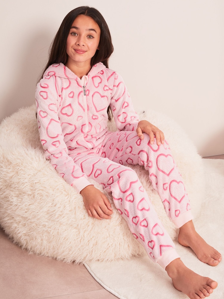 Lipsy Pink Cosy Fleece All-In-One (From 3-16yrs) - Image 1 of 4