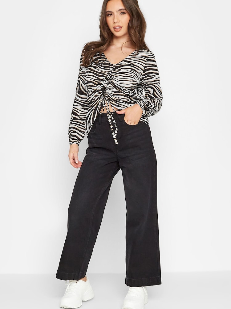 PixieGirl Petite Black Ruch Front Long Sleeve Top - Image 2 of 4