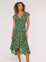 Apricot Green Multi Floral Ruffle Detail Midi Dress - Image 1 of 4