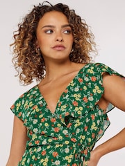 Apricot Green Multi Floral Ruffle Detail Midi Dress - Image 3 of 4