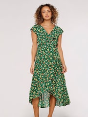 Apricot Green Multi Floral Ruffle Detail Midi Dress - Image 4 of 4