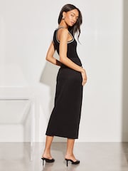 Lipsy Black Denim High Rise Split Front Midi Skirt - Image 2 of 4