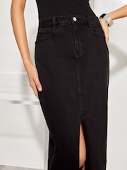 Lipsy Black Denim High Rise Split Front Midi Skirt - Image 4 of 4