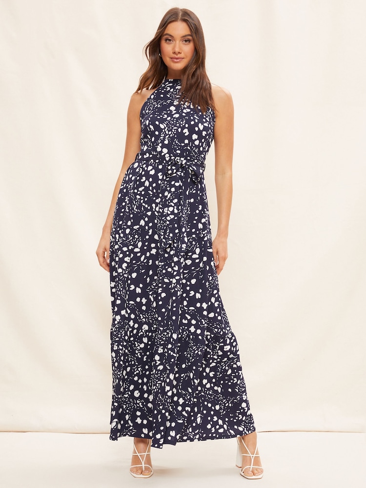 Friends Like These Blue Jersey Tiered Halter Maxi Dress - Image 1 of 4 Friends Like These Blue Jersey Tiered Halter Maxi Dress - Image 1 of 4