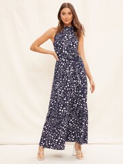 Friends Like These Blue Jersey Tiered Halter Maxi Dress - Image 3 of 4