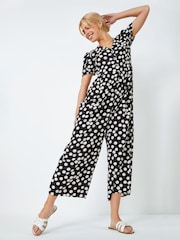 Dusk Black Polka Dot Print Culotte Jumpsuit - Image 1 of 5