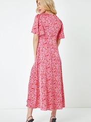 Dusk Red & Pink Ditsy Floral Satin Midi Dress - Image 3 of 5