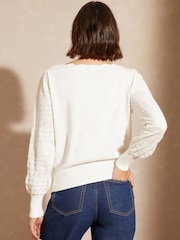 Love & Roses Ivory White Pointelle Knit Scallop Neck Jumper - Image 3 of 4