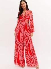 Style Cheat Red Teagan Cut Out Jumpsuit - Image 1 of 4