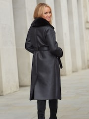 Lipsy Black Bonded Faux fur Longline Coat - Image 2 of 4