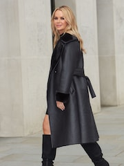 Lipsy Black Bonded Faux fur Longline Coat - Image 3 of 4