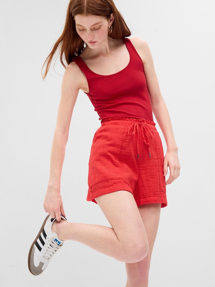 Gap Red Crinkle Gauze Shorts - Image 1 of 6 Gap Red Crinkle Gauze Shorts - Image 1 of 6