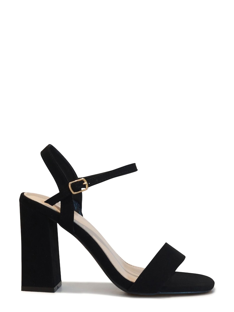 Linzi Black Faux Suede Beverley Square Toe Block Heeled Sandal - Image 2 of 4