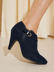 Friends Like These Navy Regular Fit Mid Heeled Zip Buckle Shoe Bootie - Image 2 of 4