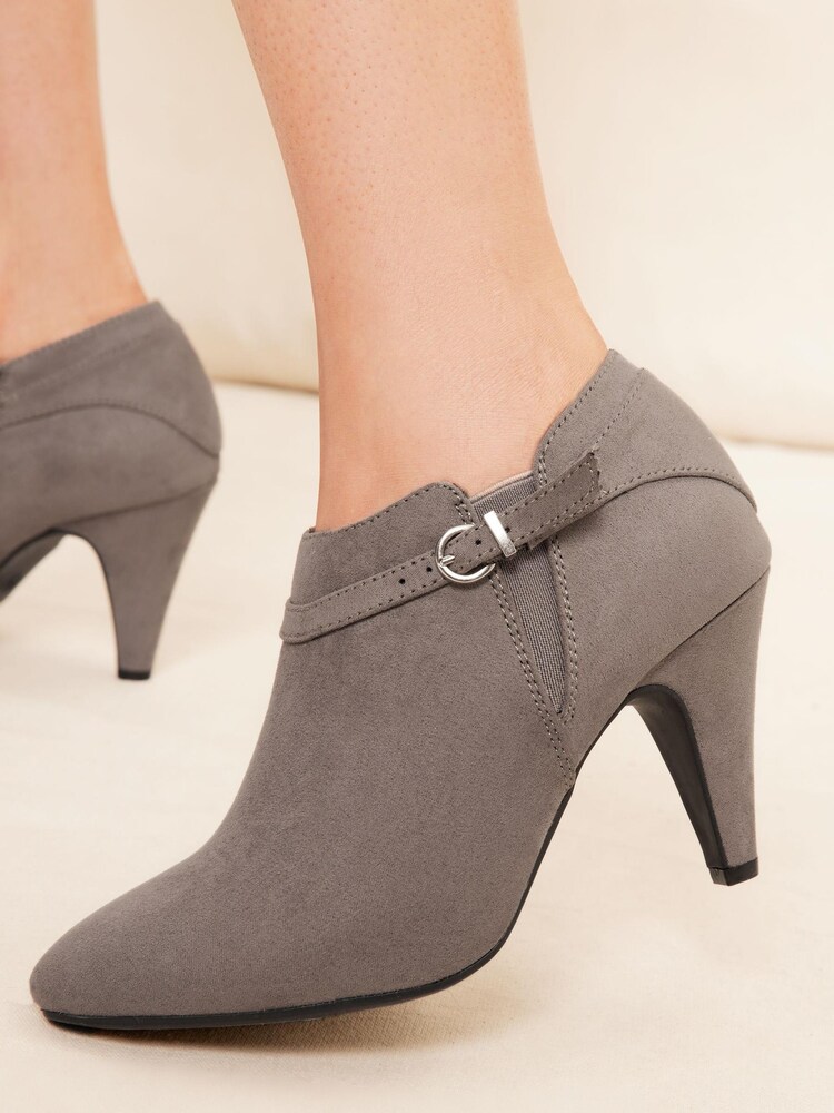 Friends Like These Grey Regular Fit Mid Heeled Zip Buckle Shoe Bootie - Image 4 of 4 Friends Like These Grey Regular Fit Mid Heeled Zip Buckle Shoe Bootie - Image 4 of 4