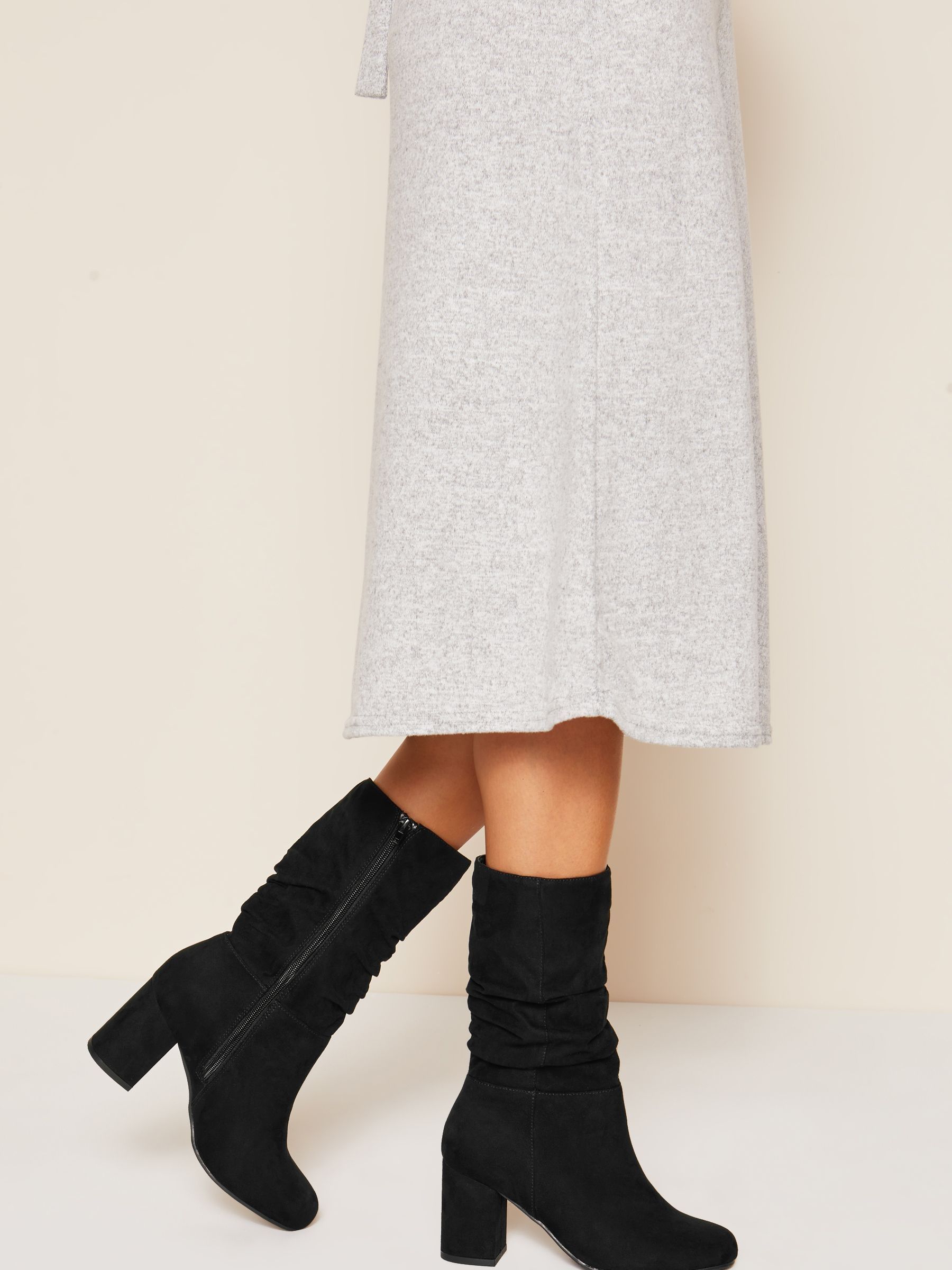 Black - Friends Like These Block Heel Ruched Long Boots