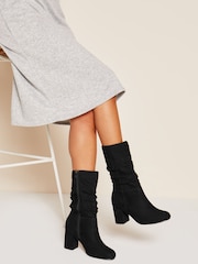 Friends Like These Black Wide Fit Block Heel Ruched Long Boots - Image 2 of 4