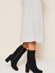 Friends Like These Black Wide Fit Block Heel Ruched Long Boots - Image 3 of 4