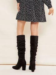 Friends Like These Black Standard Fit Block Mid Heeled Ruched Long Boots - Image 3 of 4