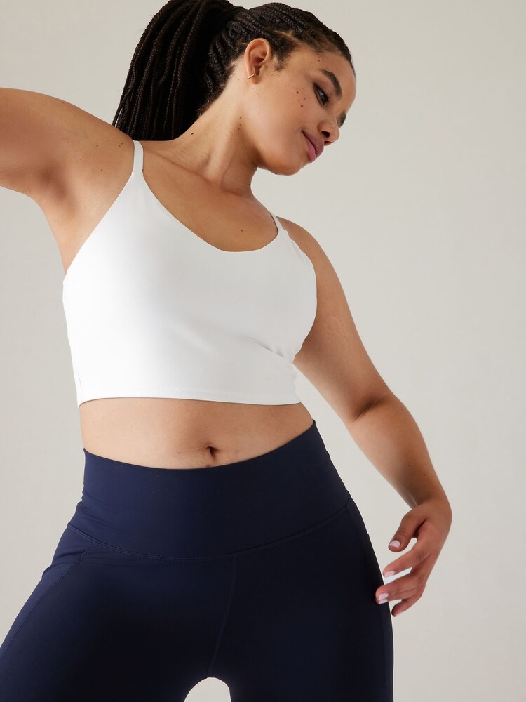 Athleta White A-C Cup Elation V-Neck Crop Low Impact Sports Bra - Image 1 of 2 Athleta White A-C Cup Elation V-Neck Crop Low Impact Sports Bra - Image 1 of 2
