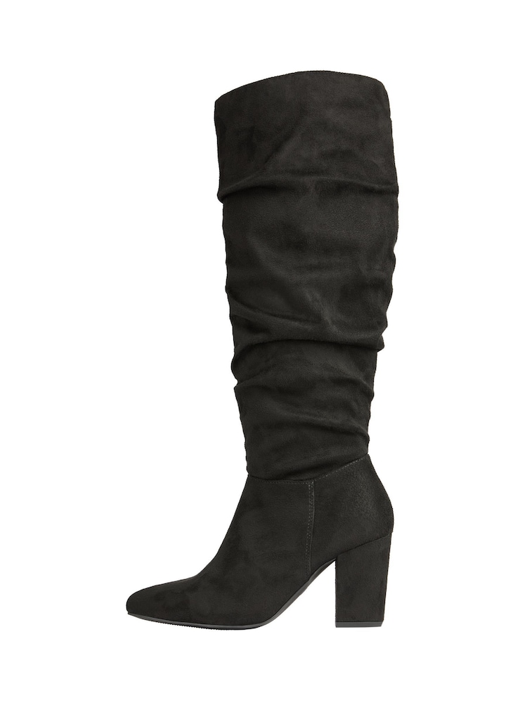 Friends Like These Black Wide Fit Block Mid Heeled Ruched Long Boots - Image 5 of 5