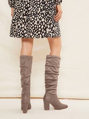 Friends Like These Neutral Standard Fit Block Mid Heeled Ruched Long Boots - Image 3 of 4