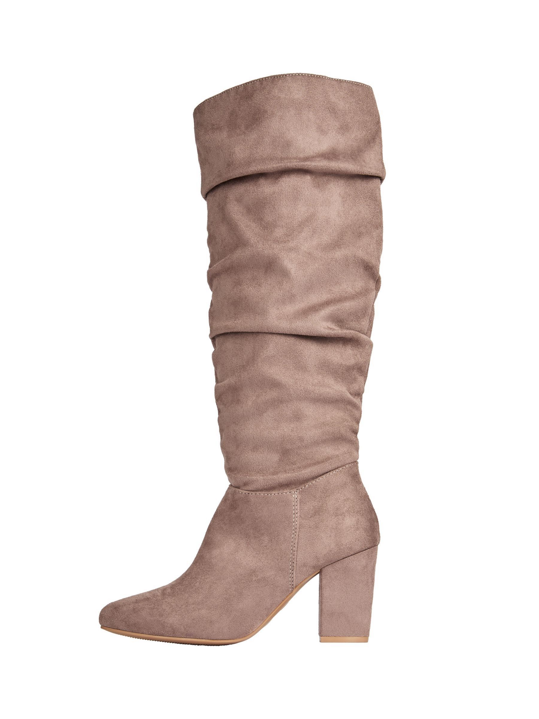 Friends Like These Neutral Standard Fit Block Mid Heeled Ruched Long Boots