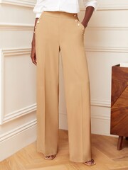 Love & Roses Camel Military Button Wide Leg Trousers - Image 1 of 4