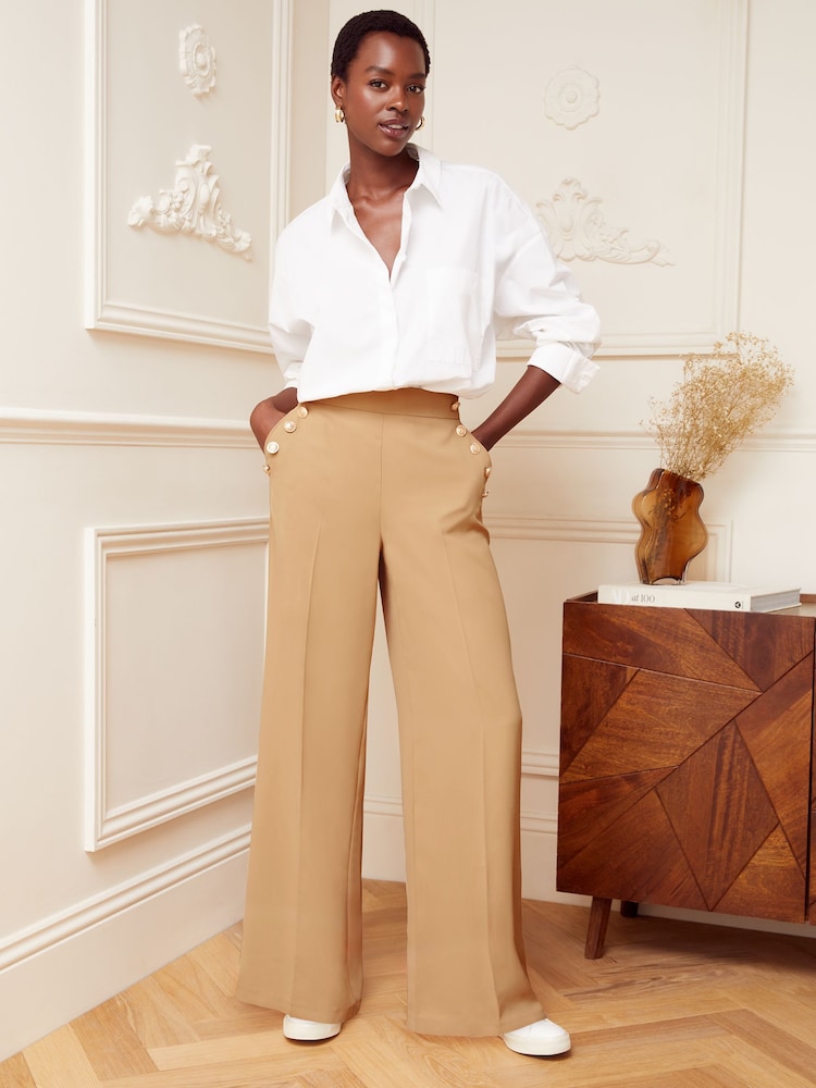 Love & Roses Camel Military Button Wide Leg Trousers - Image 4 of 4