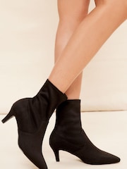 Friends Like These Black Wide FIt Low Kitten Heel Ankle Sock Boot - Image 2 of 3