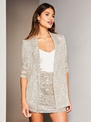 Lipsy Gold Sequin Ruched Mini Skirt - Image 1 of 5
