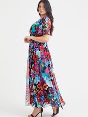 Scarlett & Jo Red & Blue Multi Floral Isabelle Angel Sleeve Maxi Dress - Image 3 of 4