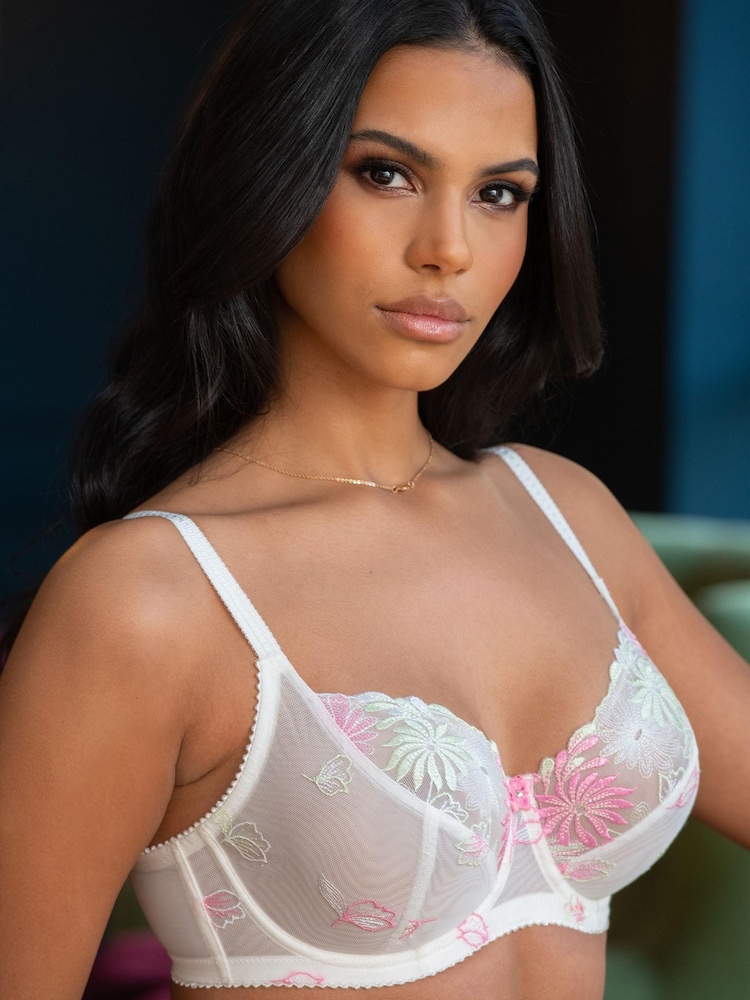 Pour Moi White/Pink Fuller Cup St Tropez Full Cup Bra - Image 1 of 5 Pour Moi White/Pink Fuller Cup St Tropez Full Cup Bra - Image 1 of 5