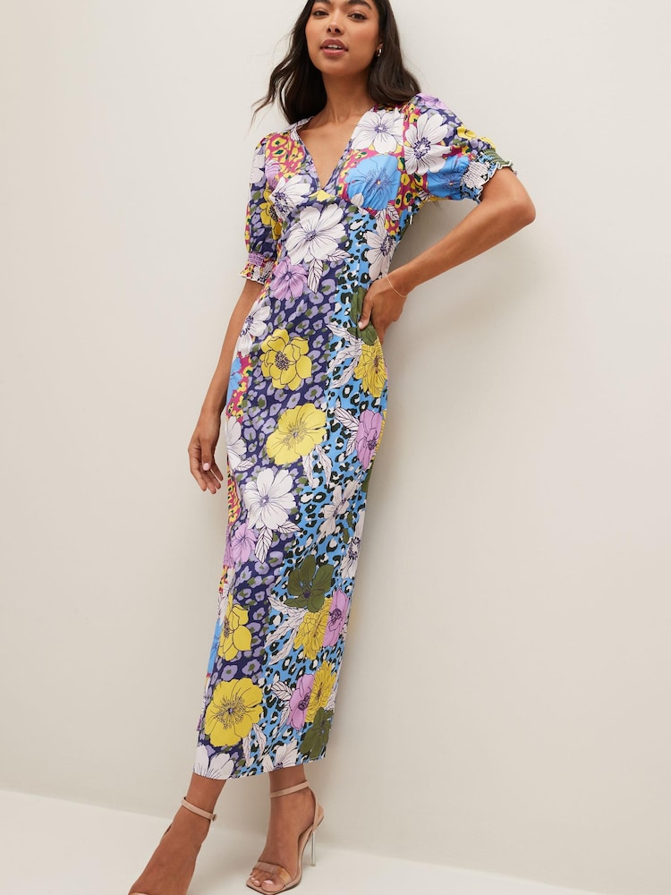VILA Blue Mixed Floral Print Satin Maxi Dress - Image 1 of 7