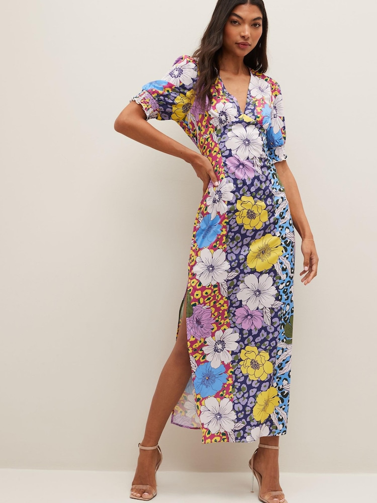 VILA Blue Mixed Floral Print Satin Maxi Dress - Image 2 of 7