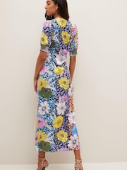 VILA Blue Mixed Floral Print Satin Maxi Dress - Image 3 of 7