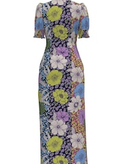 VILA Blue Mixed Floral Print Satin Maxi Dress - Image 7 of 7
